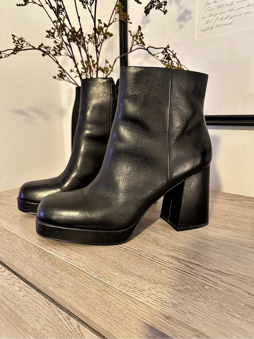 Steve Madden Elie Black Leather Block Heel Boots